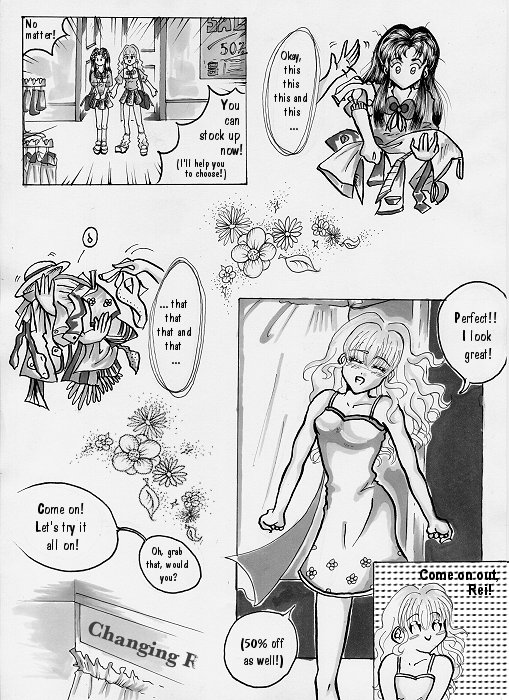 Hana manages to dominate the WHOLE page XD Two things: that dress is the one in the gallery ^^ And, I simplified Rei's fringe ... mainly for my own sanity and time consuming purposes eeeheheh ^^;;;;